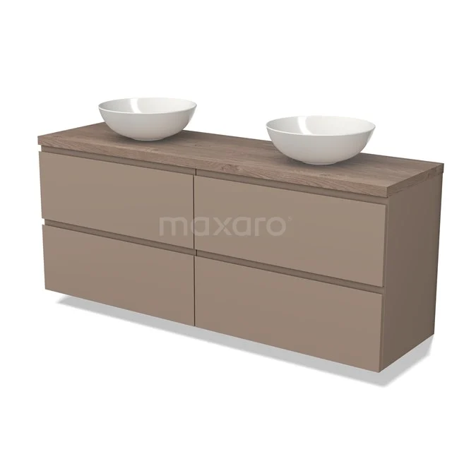 Modulo Plato Vanity units for countertop basin | 160 cm Taupe Handle-less front Mid brown oak worktop 4 drawers BMK18-01480