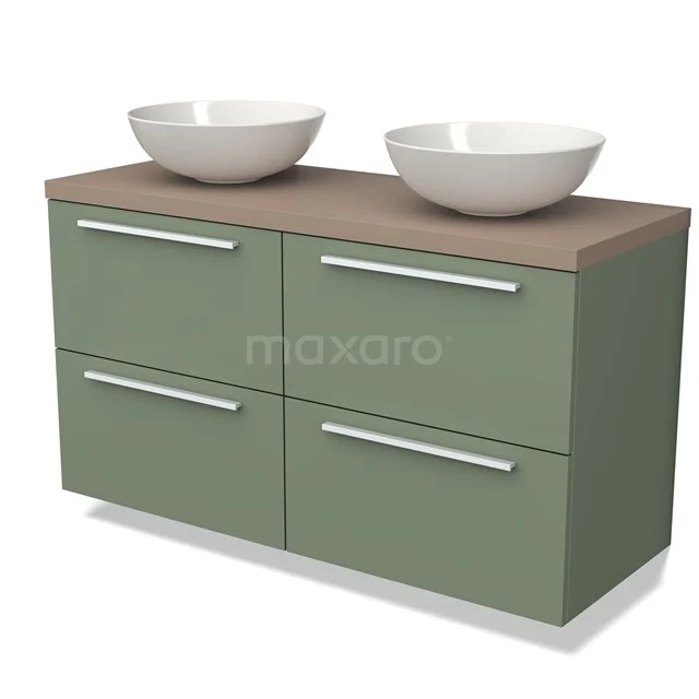 Modulo Plato Vanity units for countertop basin | 120 cm Sage green Flat front Taupe worktop 4 drawers BMK18-01485