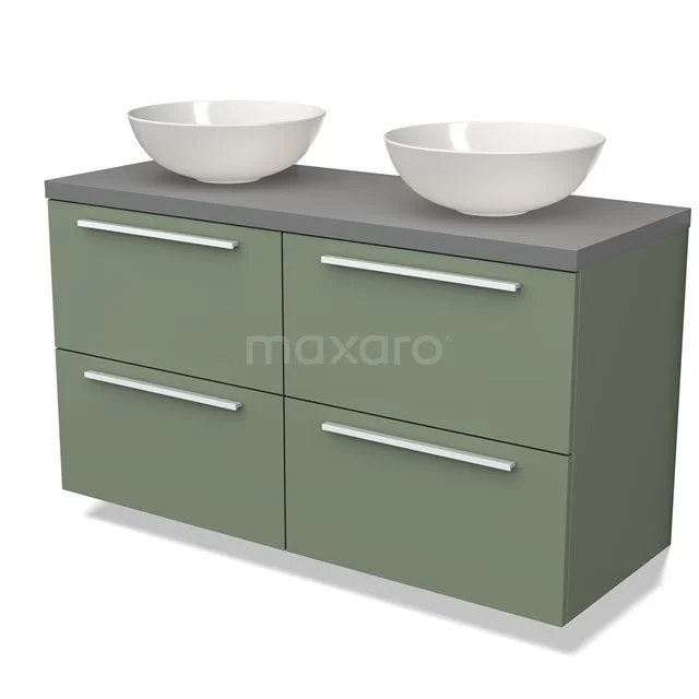 Modulo Plato Vanity units for countertop basin | 120 cm Sage green Flat front Mid grey worktop 4 drawers BMK18-01486