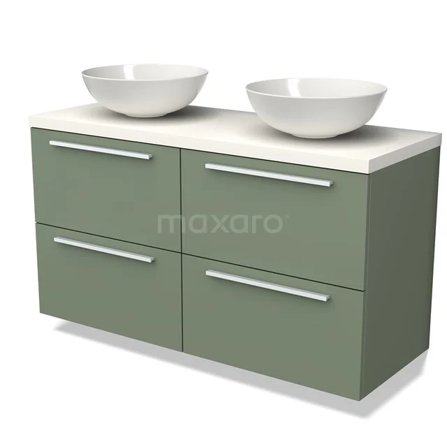 Modulo Plato Vanity units for countertop basin | 120 cm Sage green Flat front Matte white worktop 4 drawers BMK18-01488
