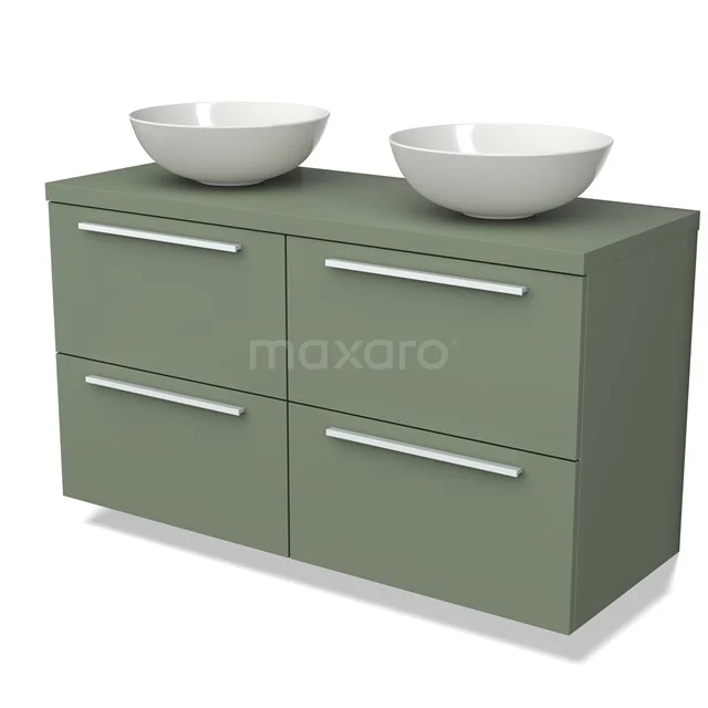 Modulo Plato Vanity units for countertop basin | 120 cm Sage green Flat front Sage green worktop 4 drawers BMK18-01491