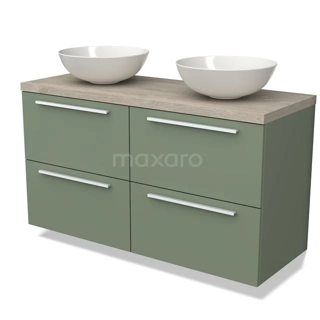 Modulo Plato Vanity units for countertop basin | 120 cm Sage green Flat front Light grey oak worktop 4 drawers BMK18-01494