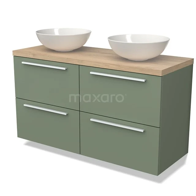 Modulo Plato Vanity units for countertop basin | 120 cm Sage green Flat front Light brown oak worktop 4 drawers BMK18-01495