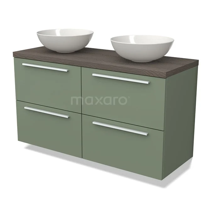 Modulo Plato Badkamermeubel voor waskom | 120 cm Saliegroen Vlak front Donkerbruin eiken blad 4 lades BMK18-01497