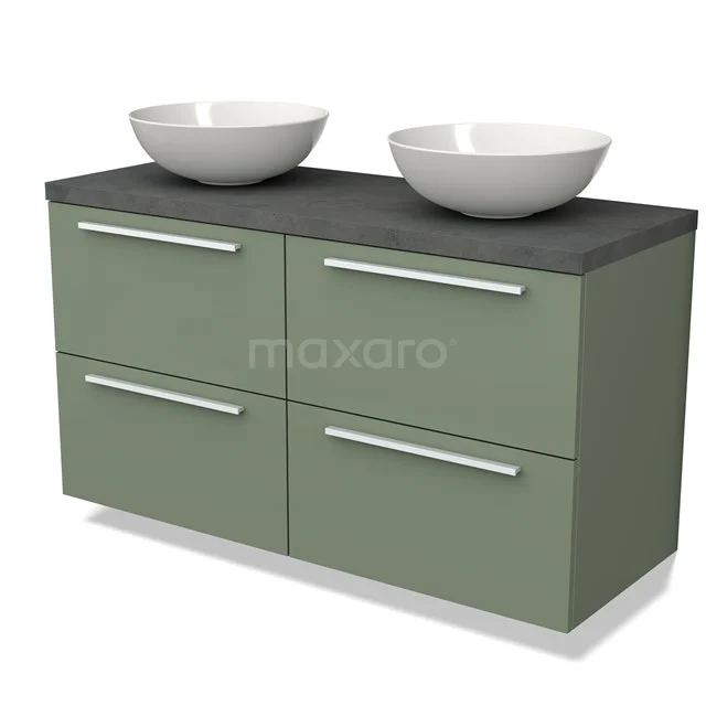 Modulo Plato Vanity units for countertop basin | 120 cm Sage green Flat front Dark grey concrete worktop 4 drawers BMK18-01500