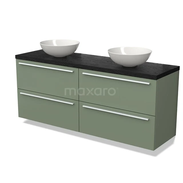 Modulo Plato Vanity units for countertop basin | 160 cm Sage green Flat front Black oak worktop 4 drawers BMK18-01524