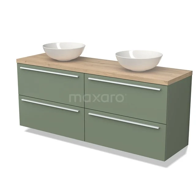 Modulo Plato Vanity units for countertop basin | 160 cm Sage green Flat front Light brown oak worktop 4 drawers BMK18-01527