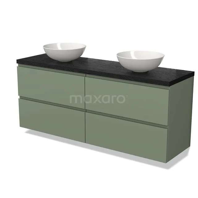 Modulo Plato Vanity units for countertop basin | 160 cm Sage green Handle-less front Black oak worktop 4 drawers BMK18-01538