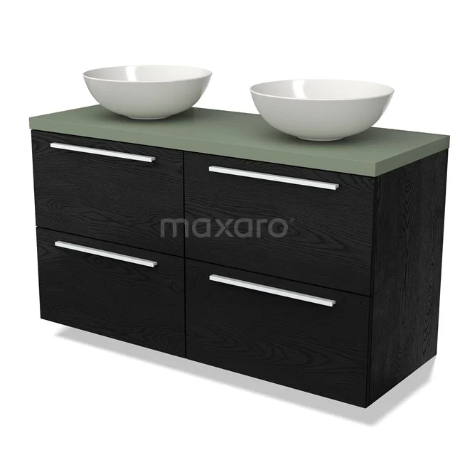 Modulo Plato Badkamermeubel voor waskom | 120 cm Zwart eiken Vlak front Saliegroen blad 4 lades BMK18-01553