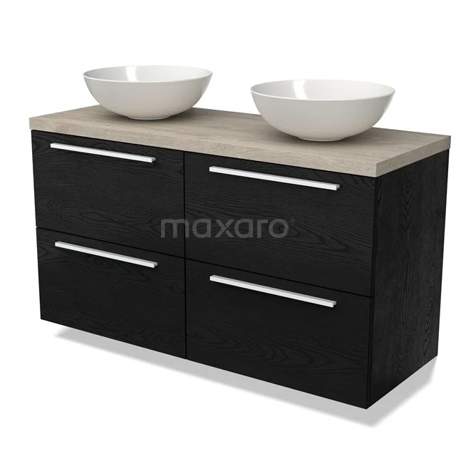 Modulo Plato Badkamermeubel voor waskom | 120 cm Zwart eiken Vlak front Lichtgrijs eiken blad 4 lades BMK18-01556