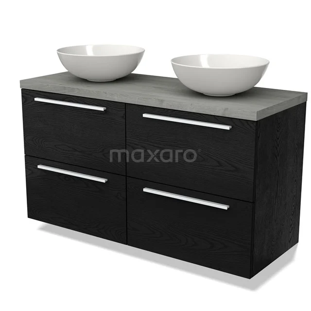 Modulo Plato Badkamermeubel voor waskom | 120 cm Zwart eiken Vlak front Grijs eiken blad 4 lades BMK18-01560