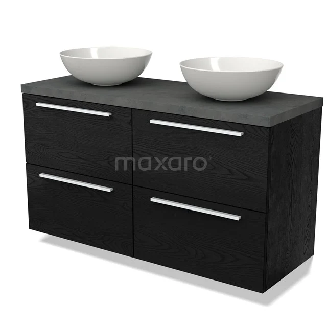 Black wooden bathroom unit with double white drawers and four drawers, modern design for stylish bathrooms.