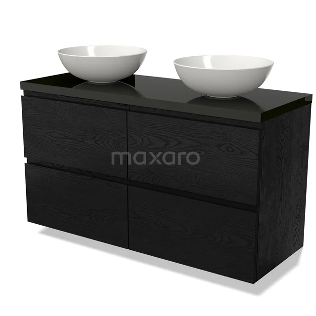 Modulo Plato Badkamermeubel voor waskom | 120 cm Zwart eiken Greeploos front Hoogglans zwart blad 4 lades BMK18-01569