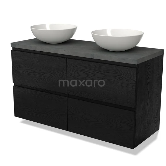 Waschtischunterschrank mit Konsole BMK18-01579 Schwarzes Badmöbel mit Doppelwaschbecken, modernes Design, vier Schubladen, hochwertige Holzstruktur, ideal für moderne Bäder.