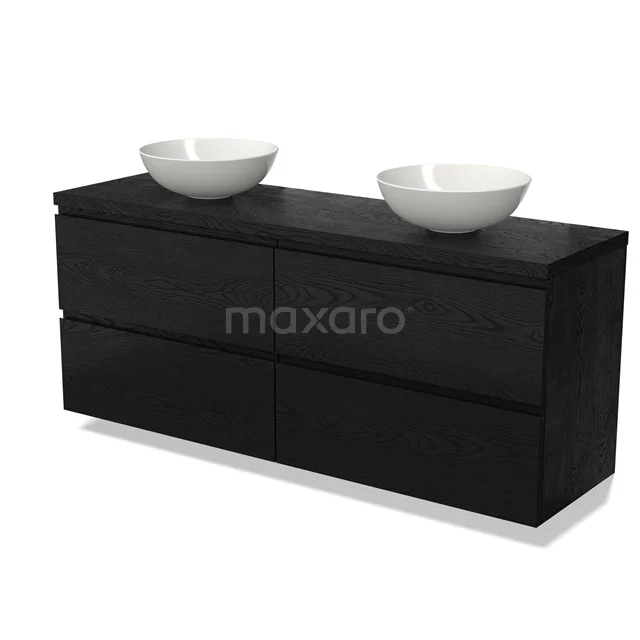 Modulo Plato Badkamermeubel voor waskom | 160 cm Zwart eiken Greeploos front Zwart eiken blad 4 lades BMK18-01600