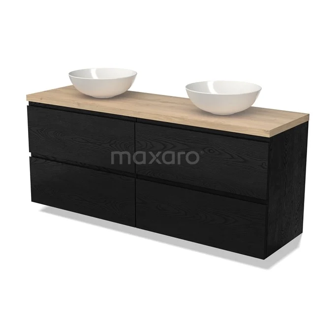 Modulo Plato Badkamermeubel voor waskom | 160 cm Zwart eiken Greeploos front Lichtbruin eiken blad 4 lades BMK18-01603