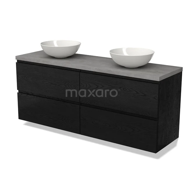 Modulo Plato Badkamermeubel voor waskom | 160 cm Zwart eiken Greeploos front Lichtgrijs beton blad 4 lades BMK18-01606