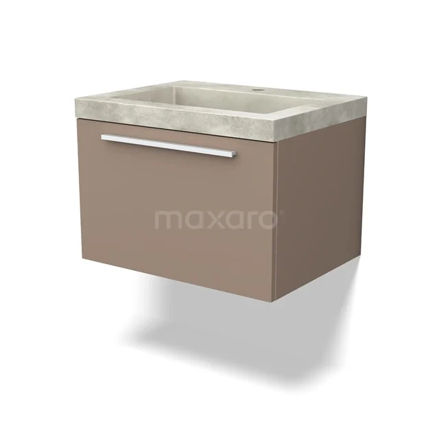Wall-hung bathroom unit in Taupe with concrete vanity units with basin and metal Handle, modern style for sleek bathrooms.