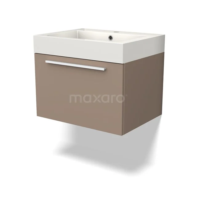 Braunes Badezimmer Waschbecken mit weißem keramischen Waschbecken, schlankes Design und metallischem Haltegriff, ideal für moderne Bäder.