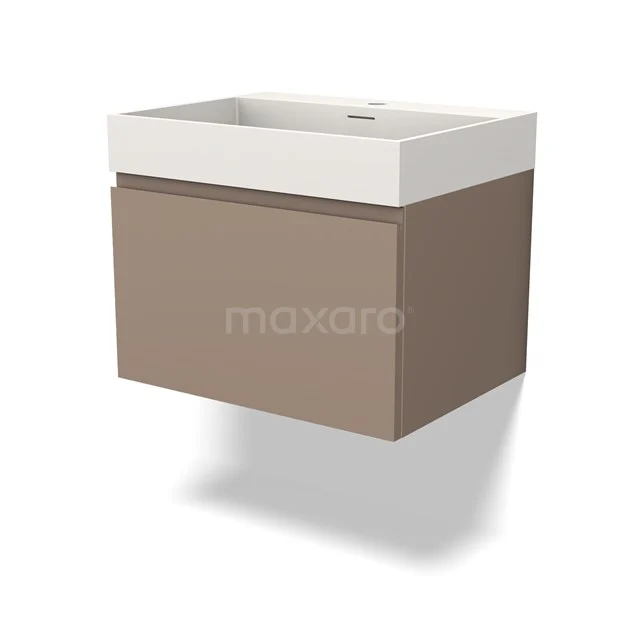 Braunes schwebendes Badezimmermöbel mit weißer keramischer Waschtischplatte, kompaktes und modernes Design für ein stilvolles Badezimmer.