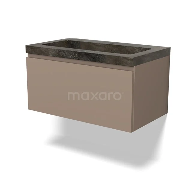 Waschtisch mit Unterschrank BMW11-03811 Waschtisch Taupe mit Schwarz marmorierter Platte, modernes Design, ideal für ein modernes Badezimmer.