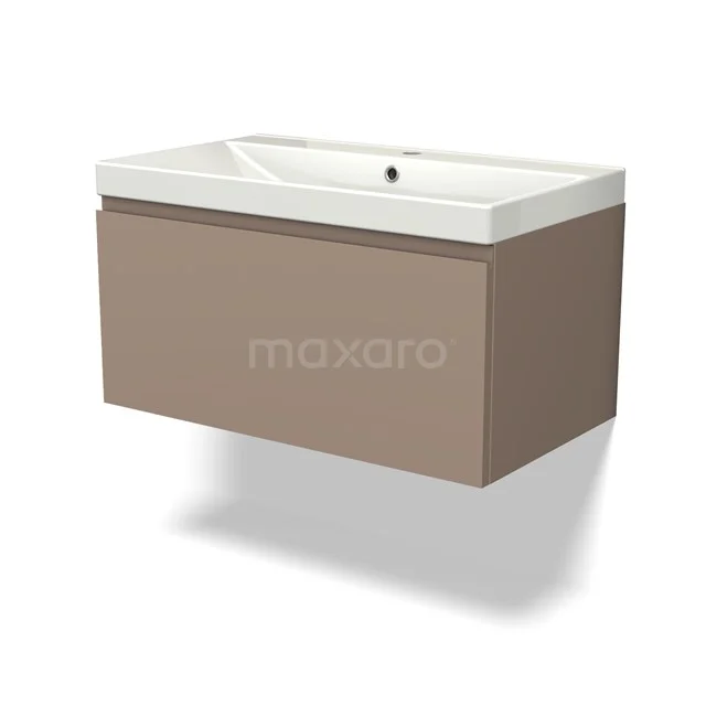 Modern beige vanity unit with ceramic sink, ideal for a stylish bathroom.