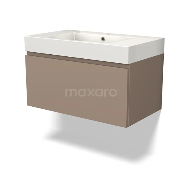 Waschtisch mit Unterschrank BMW11-03819 Wandhängendes Waschtischmöbel in Taupe mit weißem Keramikwaschbecken, modernes Design, perfekt für ein stilvolles Badezimmer.