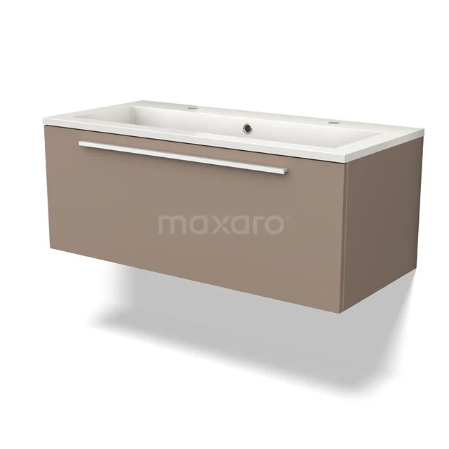 Taupe floating bathroom unit with vanity units with basin and chrome handle, modern design, ideal for a stylish bathroom.