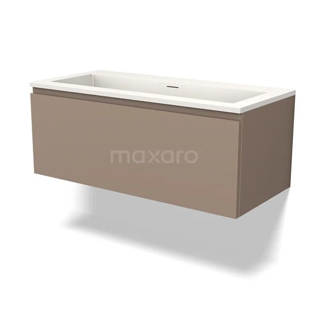 Modulo Badkamermeubel met wastafel | 100 cm Taupe Greeploos front Solid surface 1 lade BMW11-03849