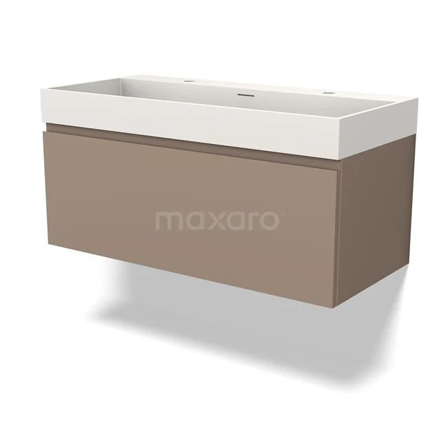 Modulo Badkamermeubel met wastafel | 100 cm Taupe Greeploos front Solid surface 1 lade BMW11-03852