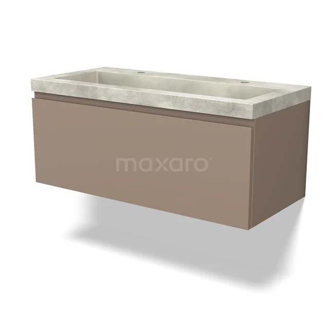 Modulo Badkamermeubel met wastafel | 100 cm Taupe Greeploos front Beton 1 lade BMW11-03855