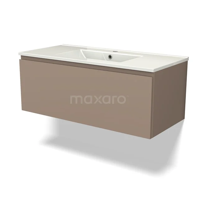 Beige Badmöbel mit schickem Waschbecken, schwebendes Design, ideal für moderne Badezimmergestaltungen.