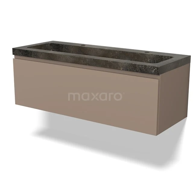 Brown Bathroom vanity unit with dark marble basin, modern design, ideal for stylish bathroom design.