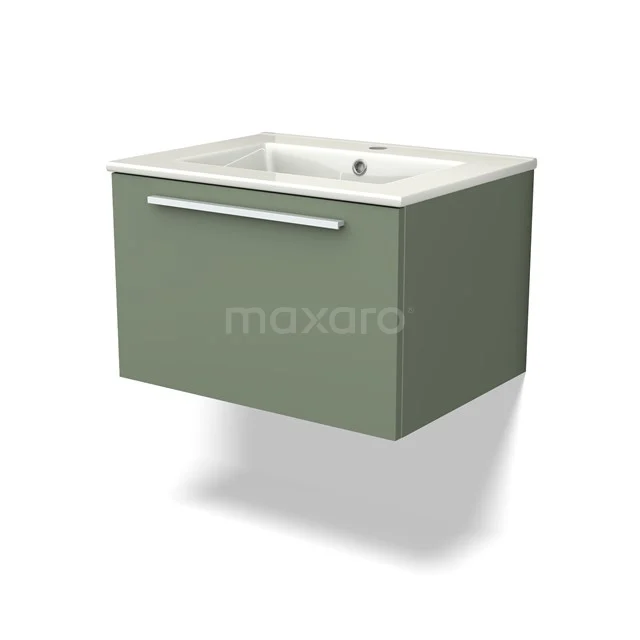 Green vanity units with basin, modern design, wall-mounted, glossy finish and integrated Handle.