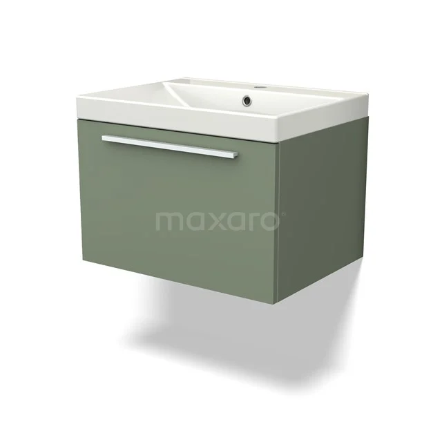 Grüner Badschrank mit weißem Waschbecken, modernes Design, Wandmontage, matte Oberfläche, ideal für eine stilvolle Badezimmergestaltung.