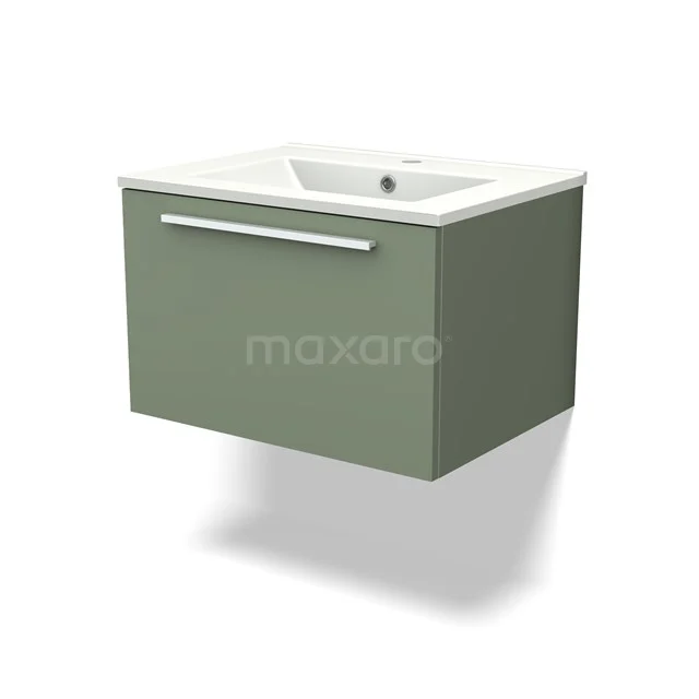 Modulo Vanity units with basin | 60 cm Sage green Flat front Ceramic 1 drawer BMW11-03927