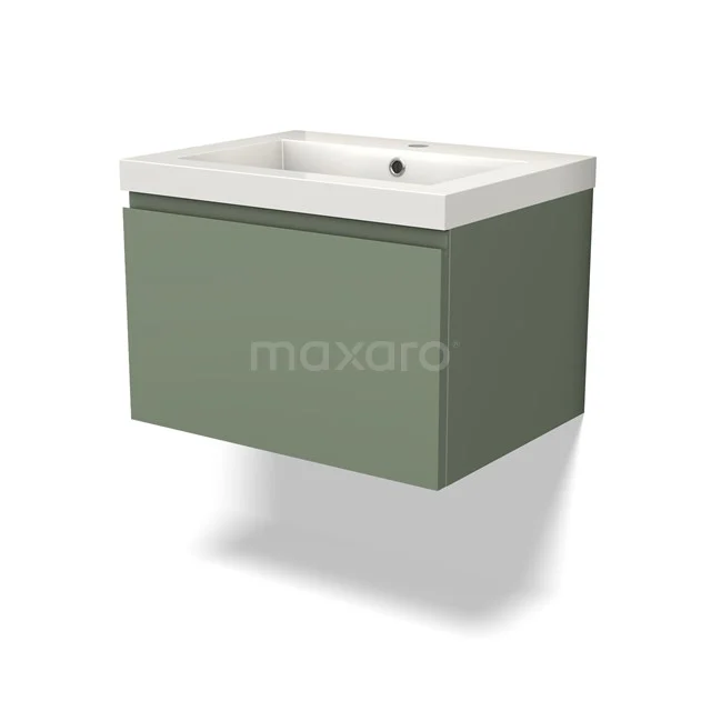 Modulo Vanity units with basin | 60 cm Sage green Handle-less front Mineral marble 1 drawer BMW11-03931