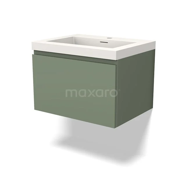 Grüner schwebender Badschrank mit weißem Waschbecken, modernes Design, ideal für kompakte Bäder.