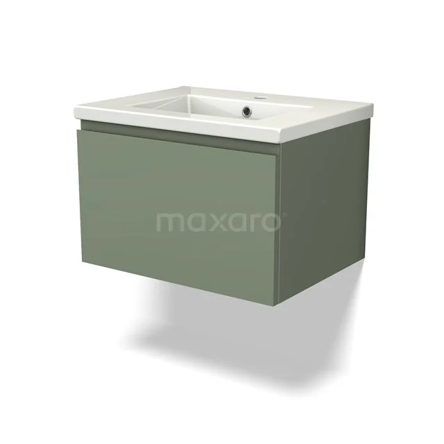 Modulo Vanity units with basin | 60 cm Sage green Handle-less front Ceramic 1 drawer BMW11-03937