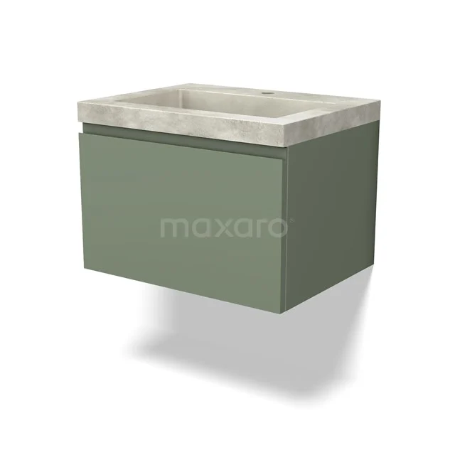 Grüner wandmontierter Badschrank mit Betonlook Waschbecken, kompaktes und modernes Design, ideal für kleine Bäder.