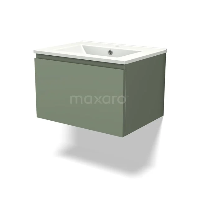 Green hanging bathroom unit with white basin, modern design and durable finish, ideal for compact bathrooms.