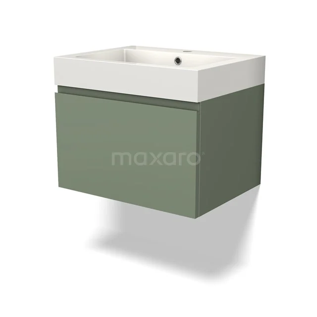 Green hanging vanity unit with white basin, modern design, ideal for compact bathroom interiors.