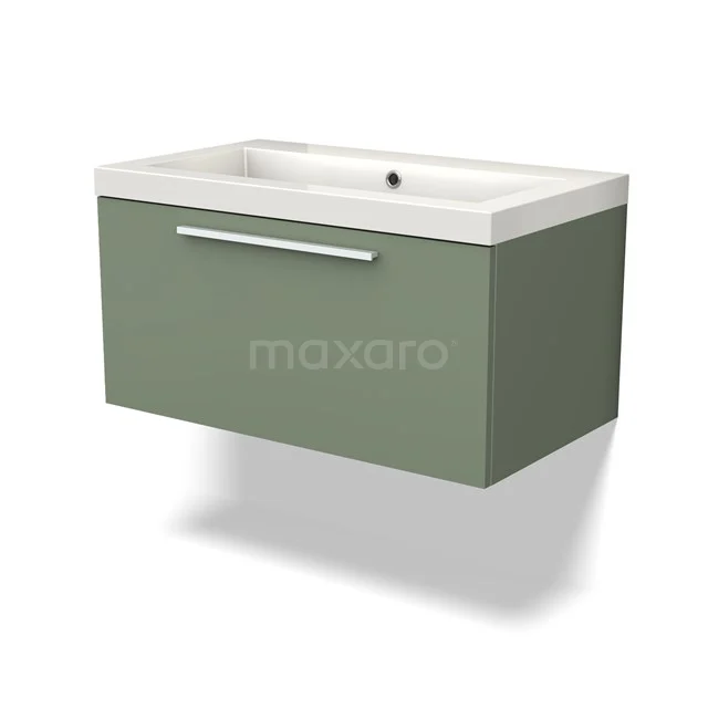 Matt green Bathroom cabinet with basin, sleek design and white ceramic Basin, perfect for stylish and modern bathrooms.