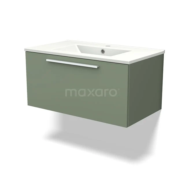 Modulo Vanity units with basin | 80 cm Sage green Flat front Ceramic 1 drawer BMW11-03958