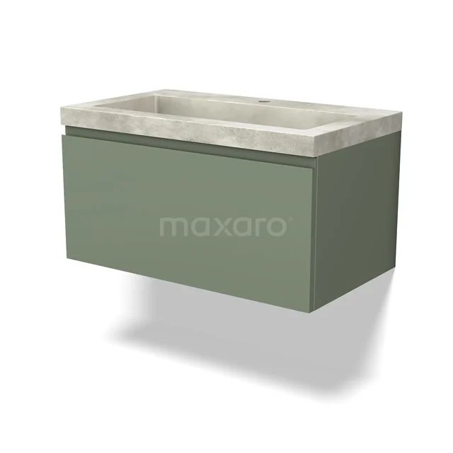 Modulo Vanity units with basin | 80 cm Sage green Handle-less front Concrete 1 drawer BMW11-03971