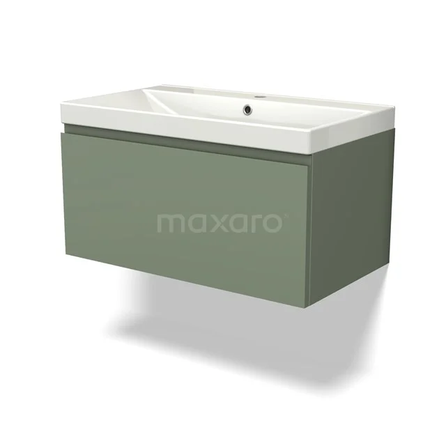 Modulo Vanity units with basin | 80 cm Sage green Handle-less front Ceramic 1 drawer BMW11-03972