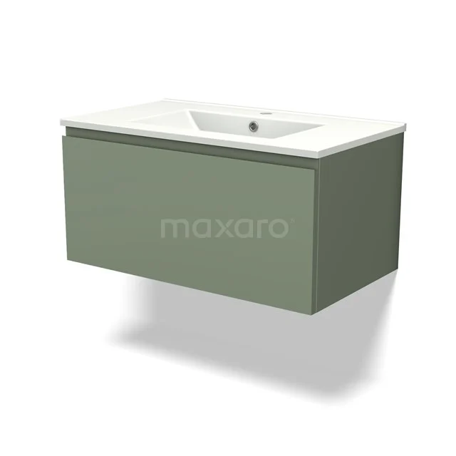 Green floating vanity units with rectangular white basin, modern design, ideal for stylish bathroom renovations.