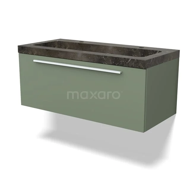 Modulo Vanity units with basin | 100 cm Sage green Flat front Natural stone 1 drawer BMW11-03987