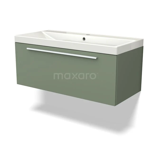 Modulo Vanity units with basin | 100 cm Sage green Flat front Ceramic 1 drawer BMW11-03992