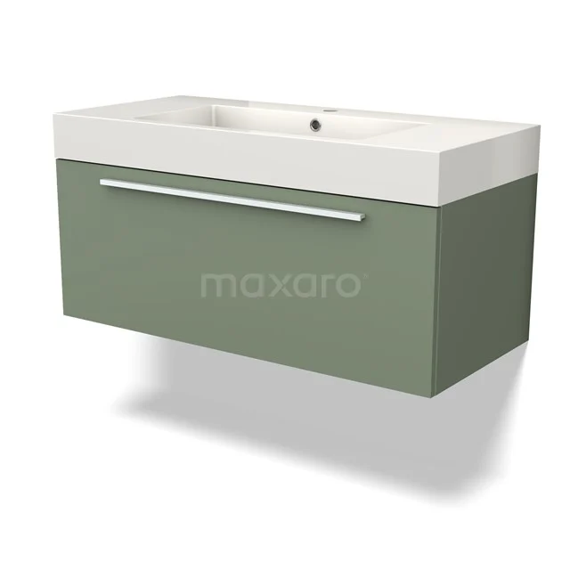 Modulo Vanity units with basin | 100 cm Sage green Flat front Mineral marble 1 drawer BMW11-03995